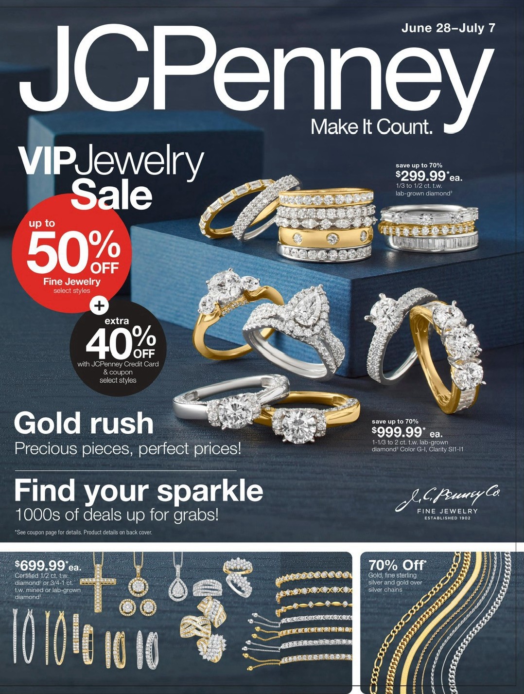 Stop in to the Fine Jewelry Department today to Reserve your selections for our VIP Event at prices up to 50% off. Plus get an additional 40% off coupon when you use your JCPenney Card. Now until July 7