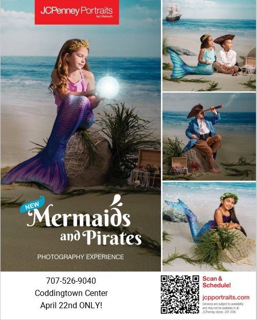 3/21 Mermaids and Pirates Photography exerience at JCPenney . Go to jcpportraits.com for scheduling and more details.