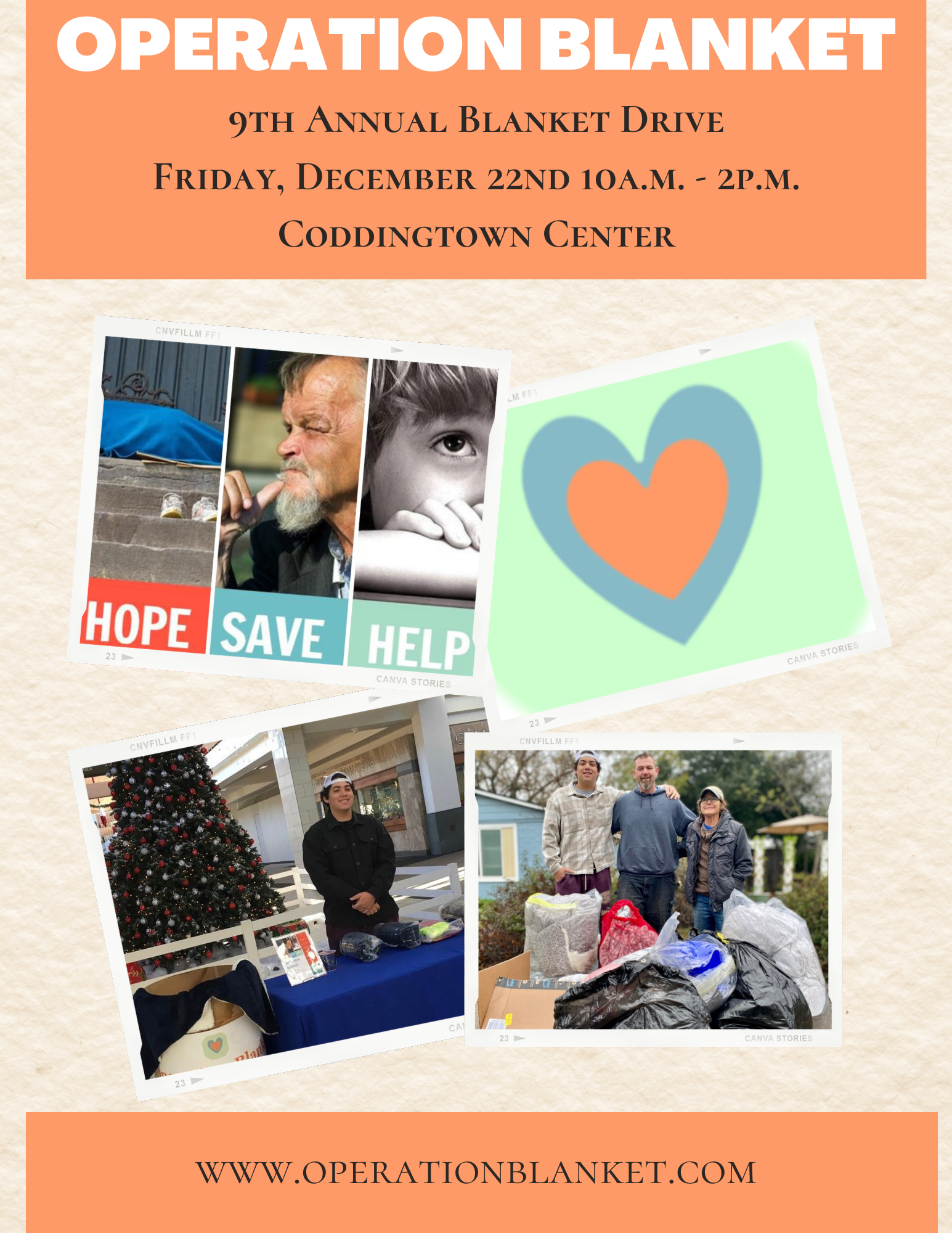Operation Blanket 9th Annual Blanket Drive Friday, December 22nd 10am-2pm Coddingtown Center www.operationblanket.com