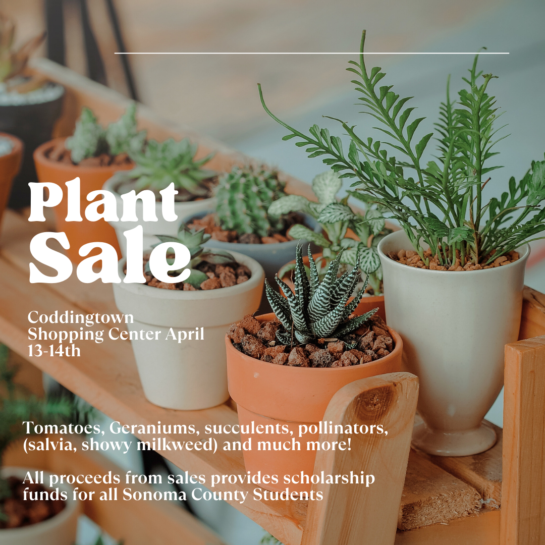 Plant Sale at Coddingtown Shopping Center, hosted by Men's Garden Club this Saturday & Sunday. All proceeds from sales go to scholarship funds for all students in Sonoma County!! April 13, Saturday: 10am - 6pm April 14, Sunday: 11am - 4pm