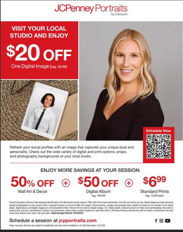 Visit JCPenney Portraits at Coddingtown and save $20 OFF one digital image. See store or flyer for more details.