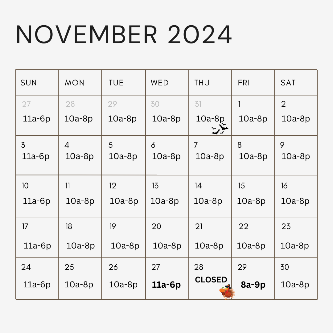 November event Calendar 2024. See event page for details.